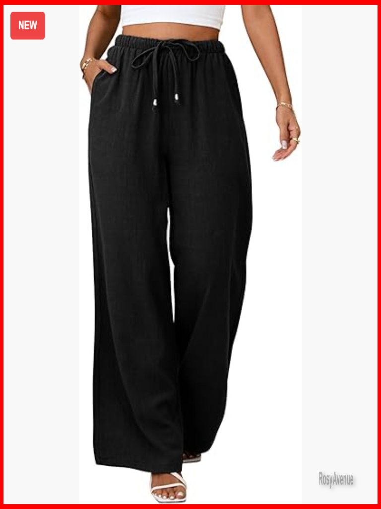 Wide Leg Linen Palazzo Pants Flowy High Waist Boho Summer Trousers